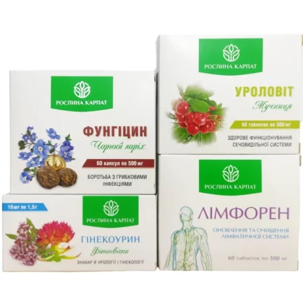 Комплекс Рослина Карпат для лікування інфекцій сечовивідних шляхів — Фунгіцин, Уроловіт, Гінекоурин та Лімфорен