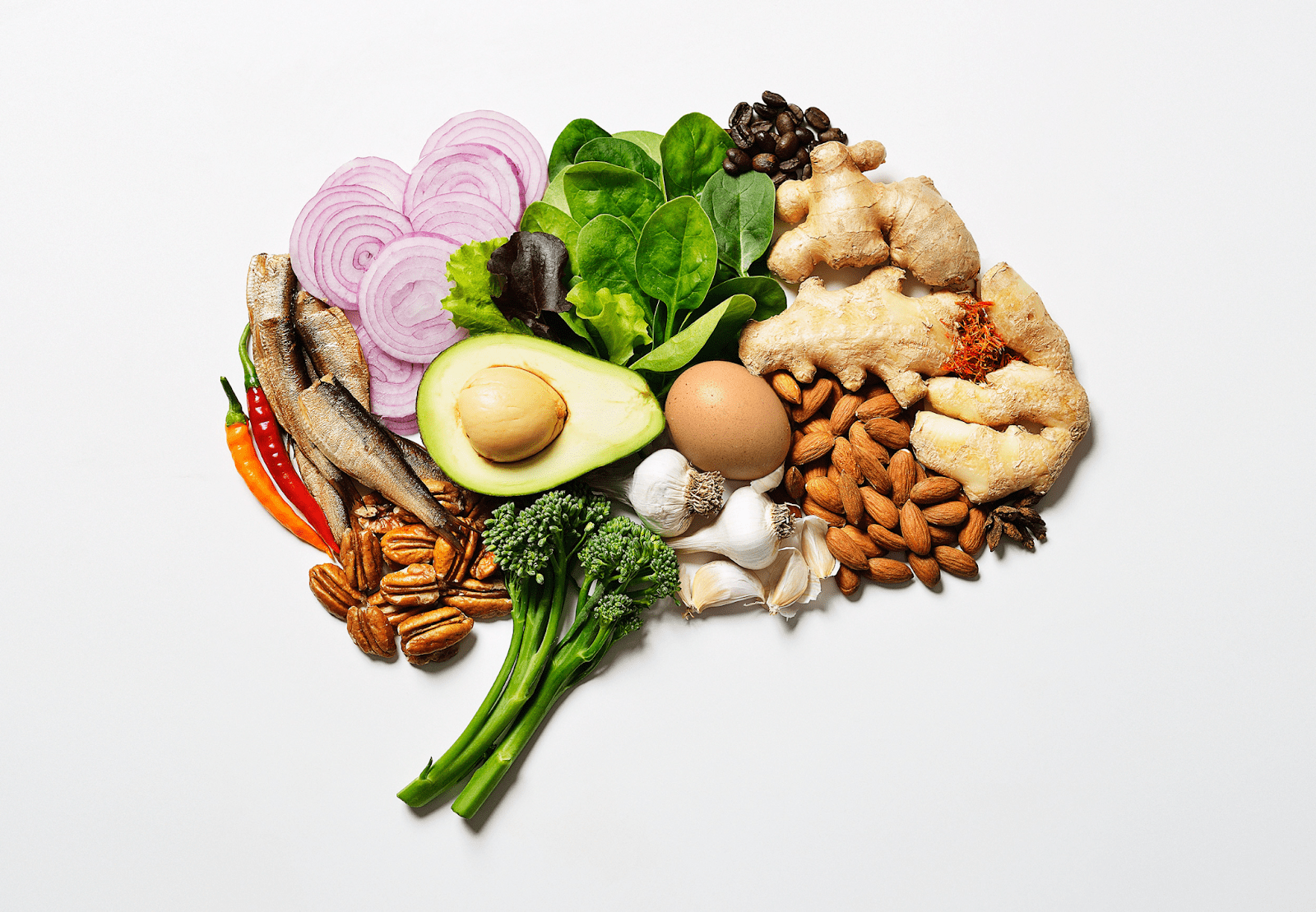 Продукти для здоровʼя мозку — риба, горіхи, авокадо, зелень та яйця для підтримки памʼяті