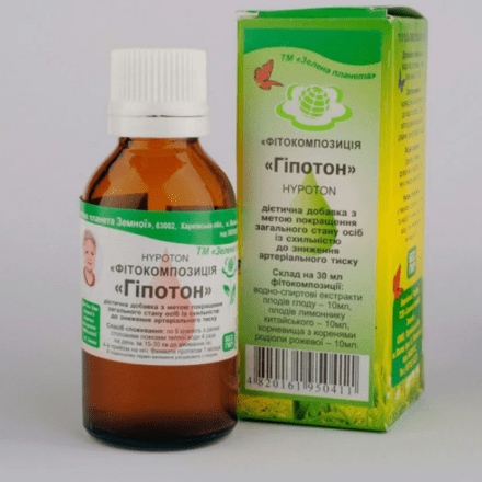 Фітокомпозиція «Гіпотон» у флаконі та упаковці — рослинна добавка для підтримки нормального артеріального тиску.