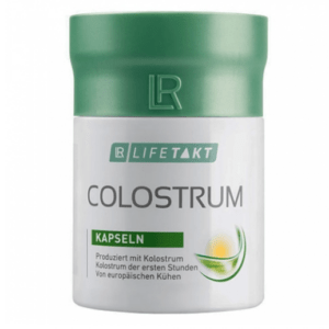 Добавка «LR LIFETAKT Colostrum» у банці — капсули з колострумом для підтримки імунної системи та загального зміцнення організму.