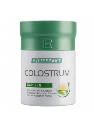 Добавка «LR LIFETAKT Colostrum» у банці — капсули з колострумом для підтримки імунної системи та загального зміцнення організму.