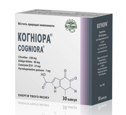 Препарат «Когніора (Cogniora)» в упаковці — добавка для підтримки роботи мозку та когнітивних функцій.